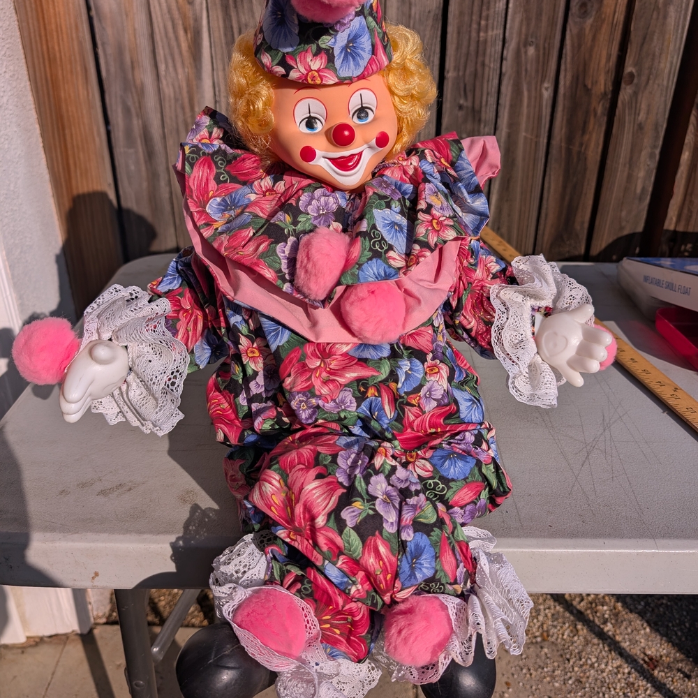 Source Unknown Colorful Clown with Ruffles and Decorative Hat
